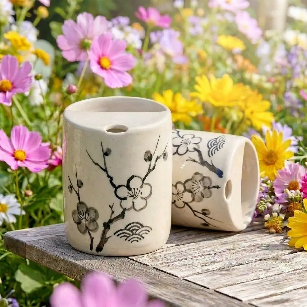 Plum Blossom Ceramic Mug Set | Handmade Japanese-Inspired Tea & Coffee Cups Siporia