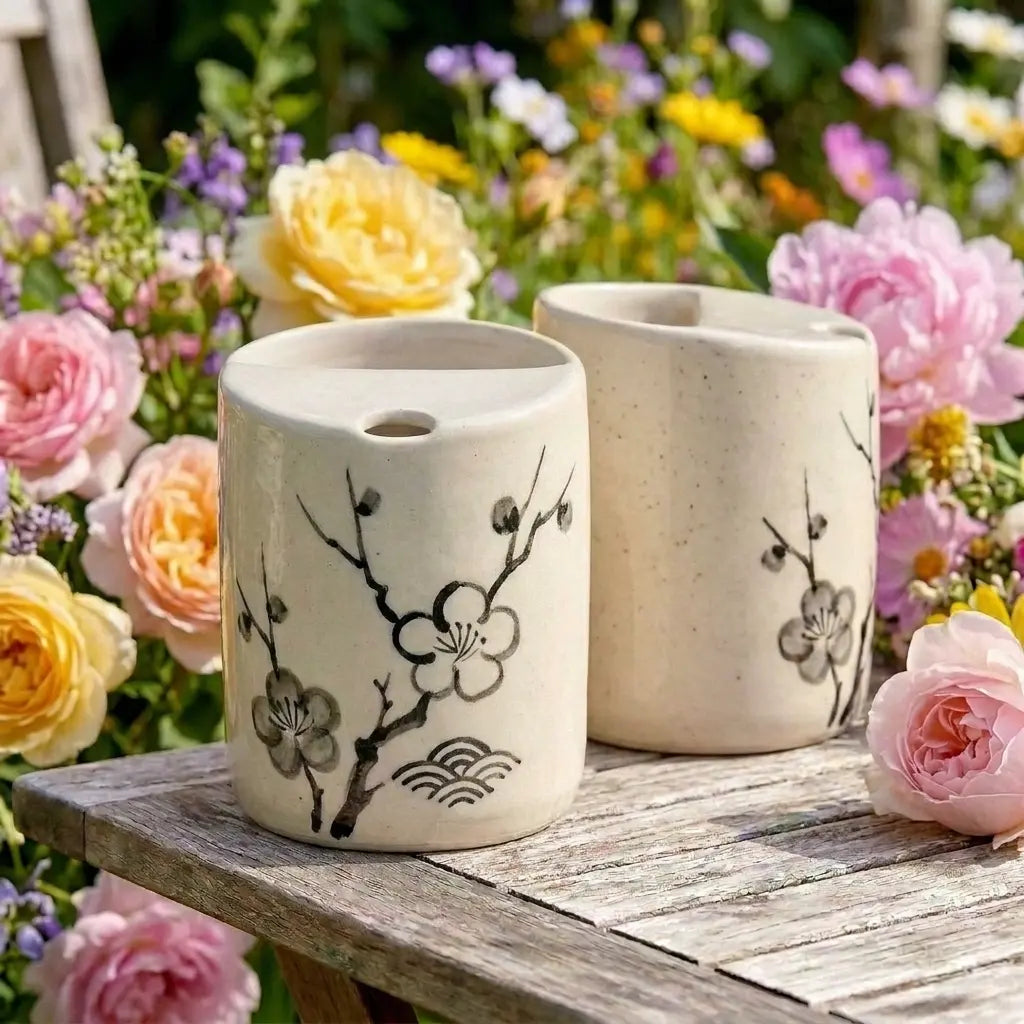 Plum Blossom Ceramic Mug Set | Handmade Japanese-Inspired Tea & Coffee Cups Siporia