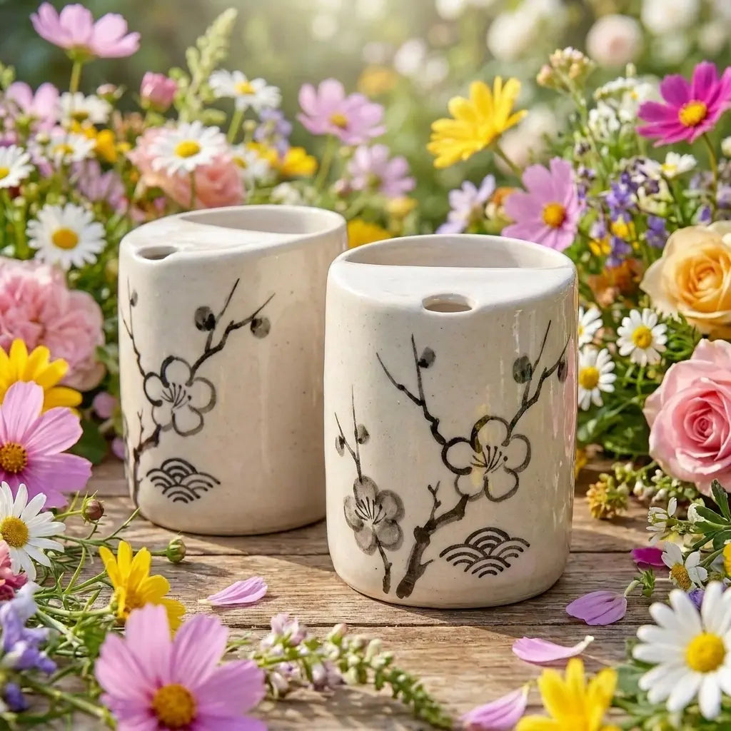 Plum Blossom Ceramic Mug Set | Handmade Japanese-Inspired Tea & Coffee Cups Siporia