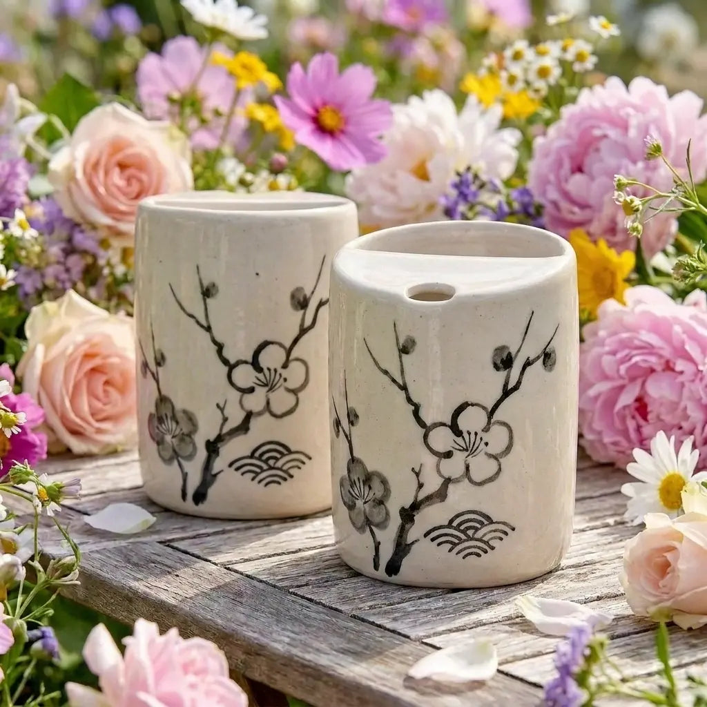 Plum Blossom Ceramic Mug Set | Handmade Japanese-Inspired Tea & Coffee Cups Siporia