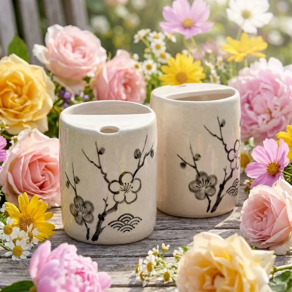Plum Blossom Ceramic Mug Set | Handmade Japanese-Inspired Tea & Coffee Cups Siporia
