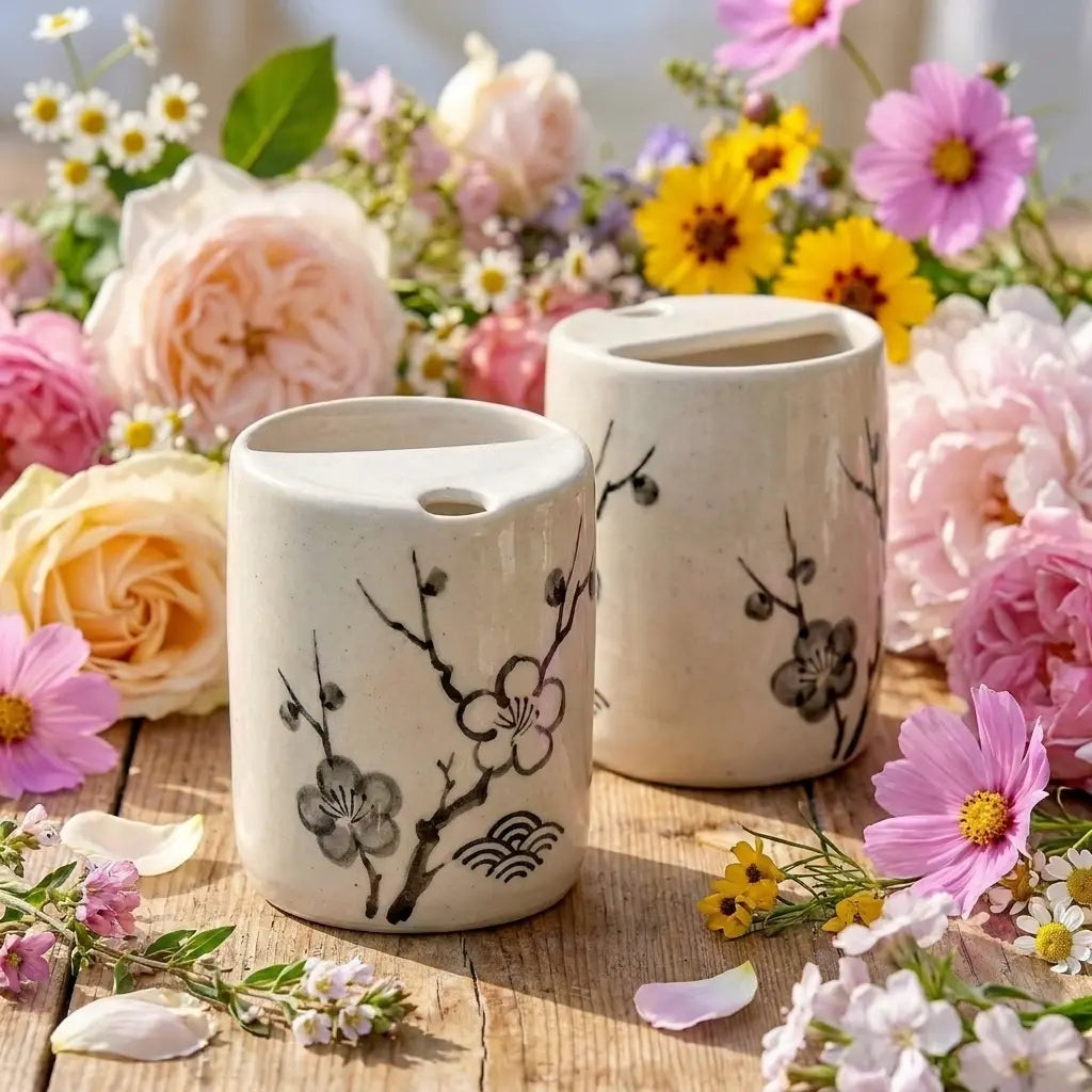 Plum Blossom Ceramic Mug Set | Handmade Japanese-Inspired Tea & Coffee Cups Siporia