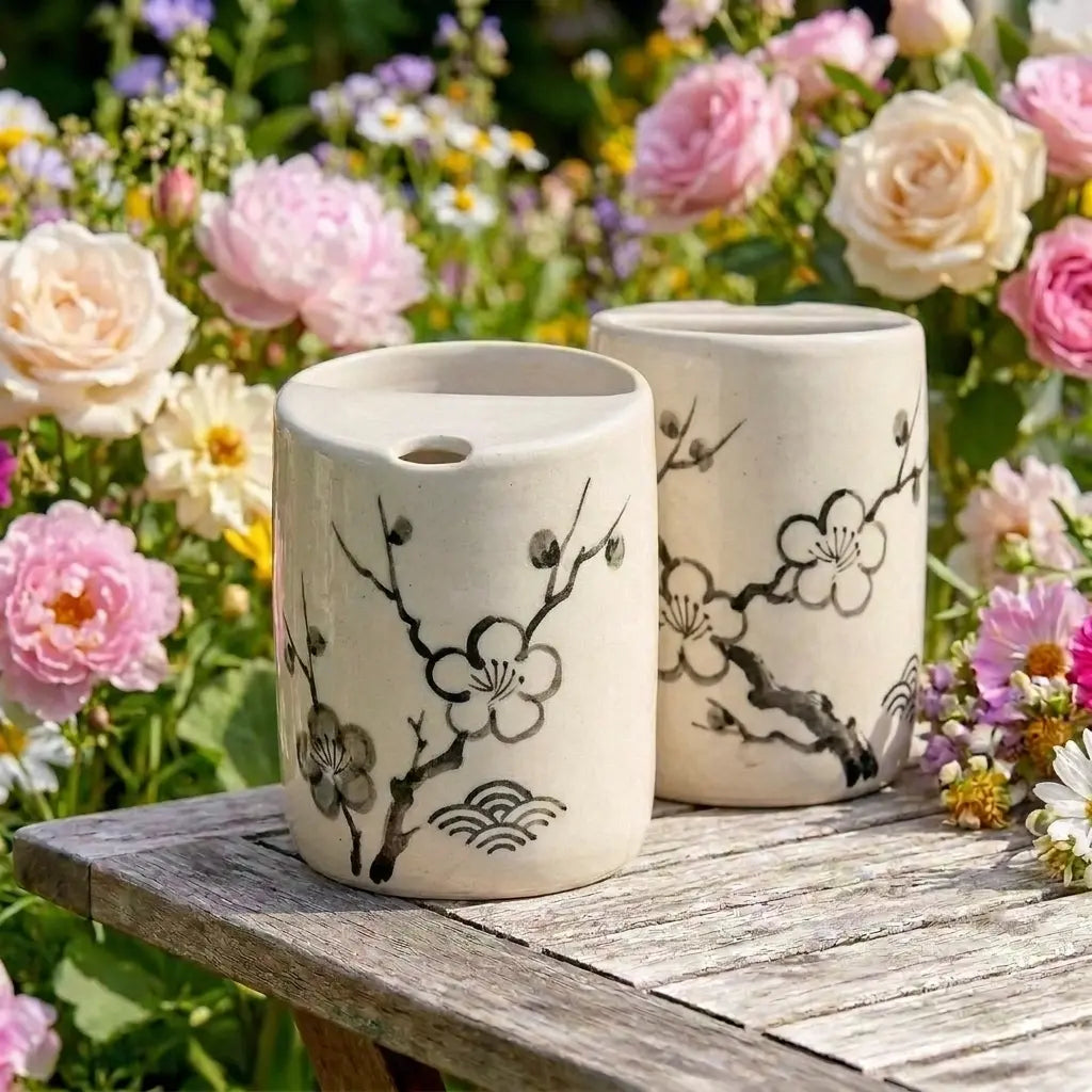 Plum Blossom Ceramic Mug Set | Handmade Japanese-Inspired Tea & Coffee Cups Siporia