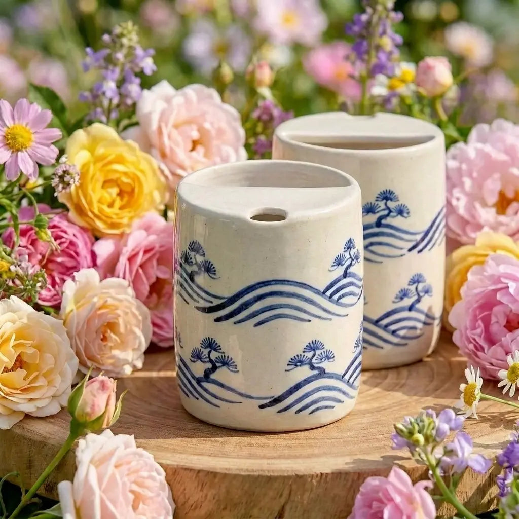 Ocean Waves Ceramic Mug Set | Handmade Japanese-Inspired Tea & Coffee Cups Siporia