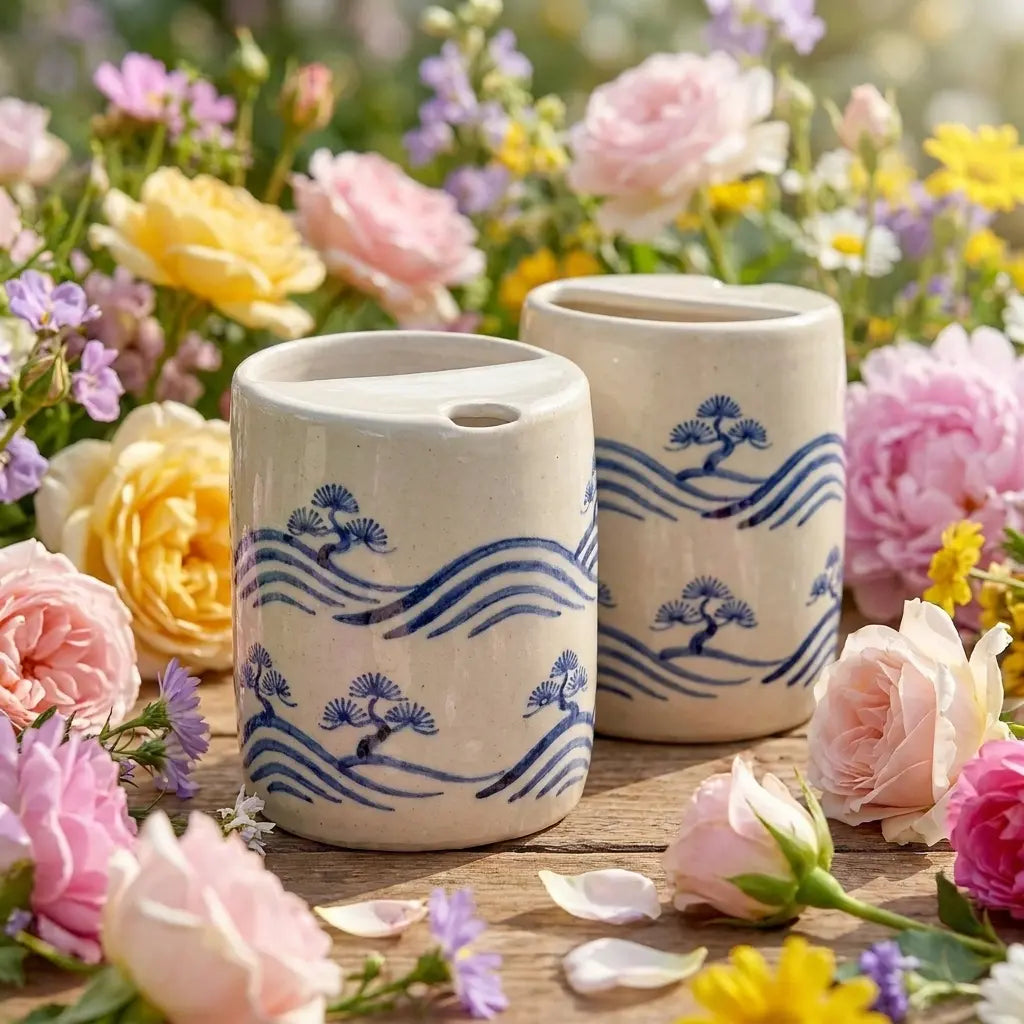 Ocean Waves Ceramic Mug Set | Handmade Japanese-Inspired Tea & Coffee Cups Siporia