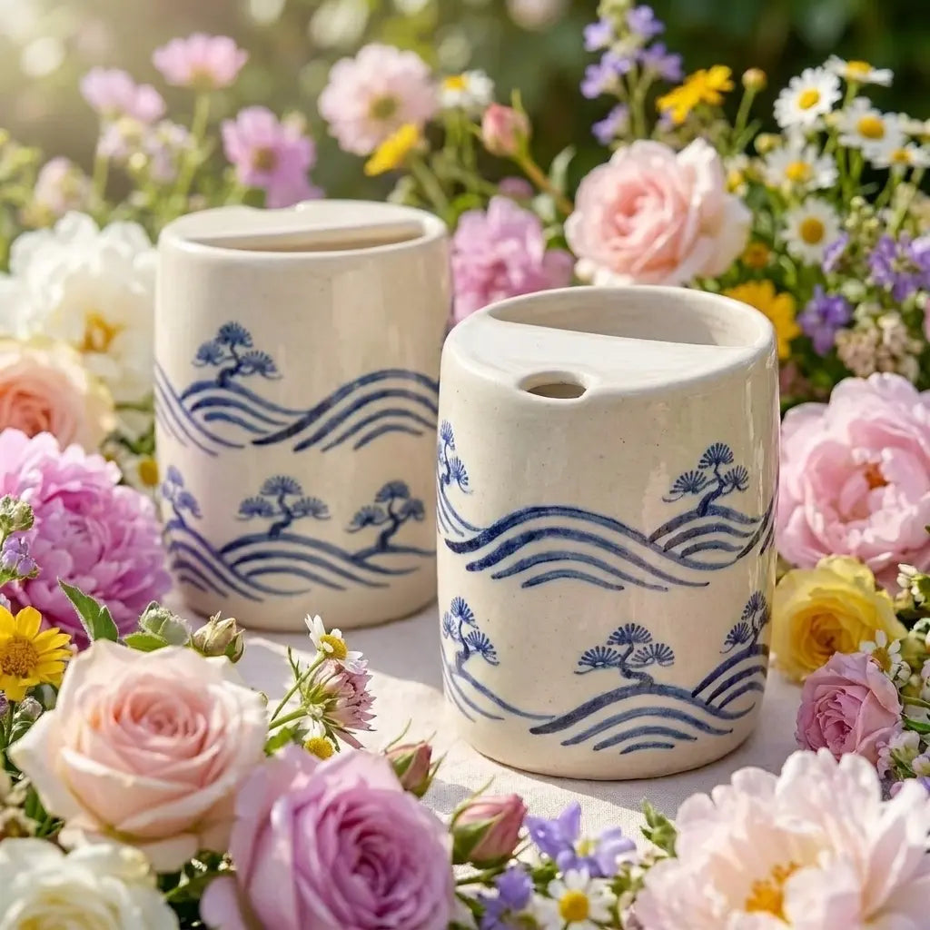 Ocean Waves Ceramic Mug Set | Handmade Japanese-Inspired Tea & Coffee Cups Siporia