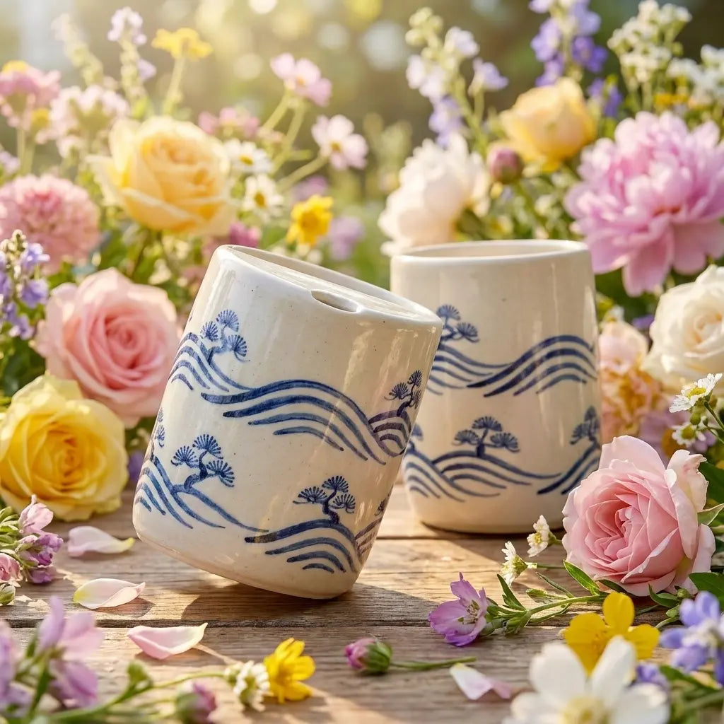 Ocean Waves Ceramic Mug Set | Handmade Japanese-Inspired Tea & Coffee Cups Siporia