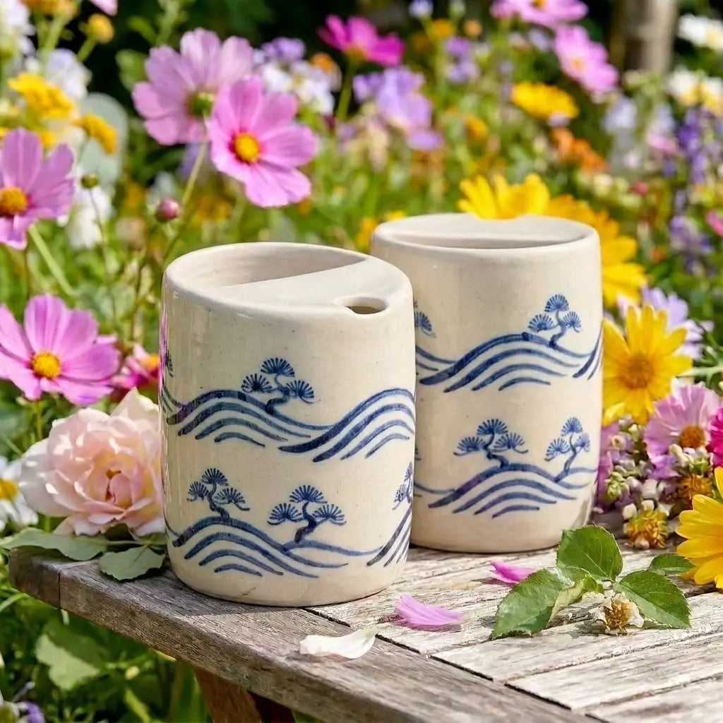 Ocean Waves Ceramic Mug Set | Handmade Japanese-Inspired Tea & Coffee Cups Siporia