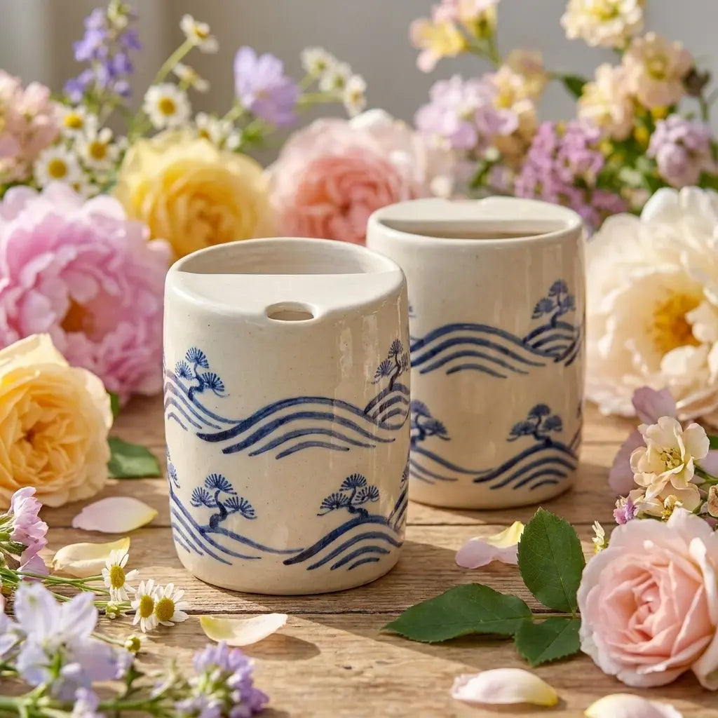 Ocean Waves Ceramic Mug Set | Handmade Japanese-Inspired Tea & Coffee Cups Siporia