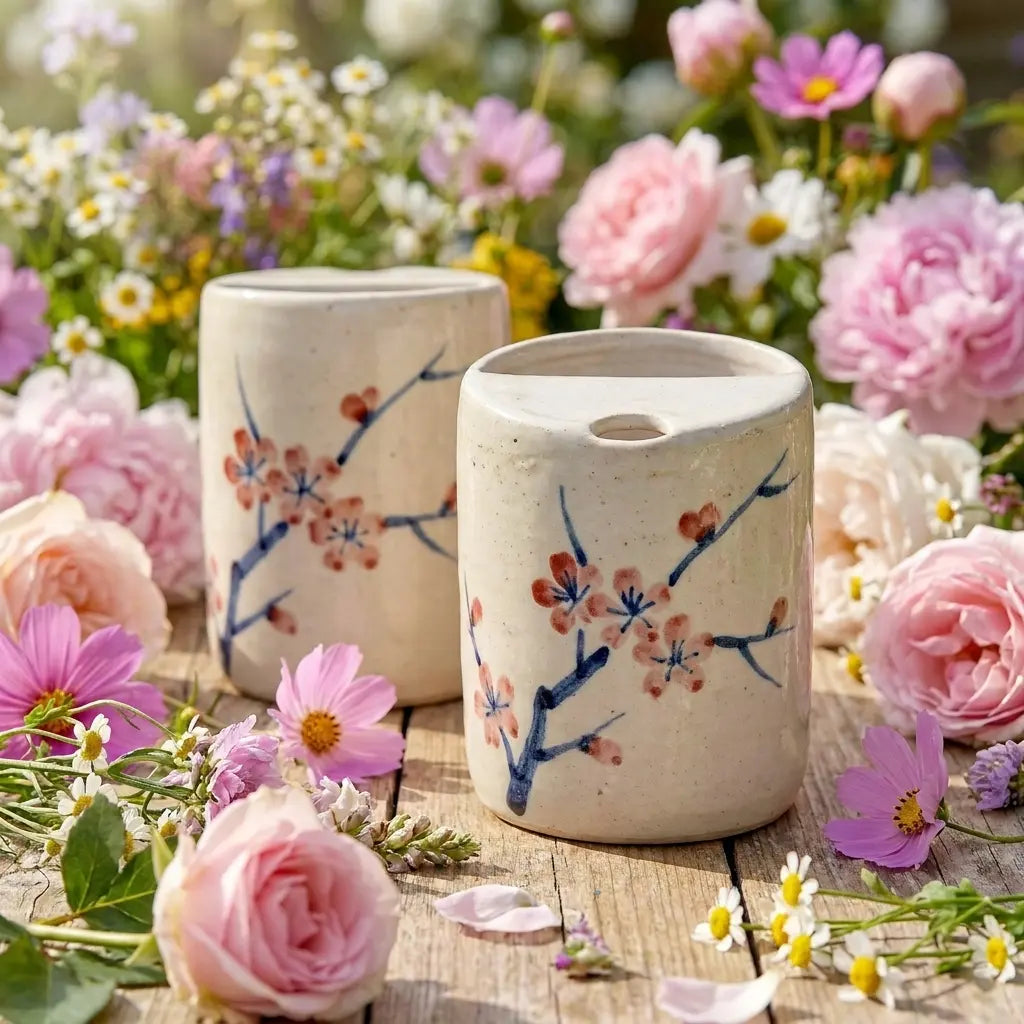 Sakura Branch Ceramic Mug Set | Handmade Japanese Cherry Blossom Tea & Coffee Cups Siporia