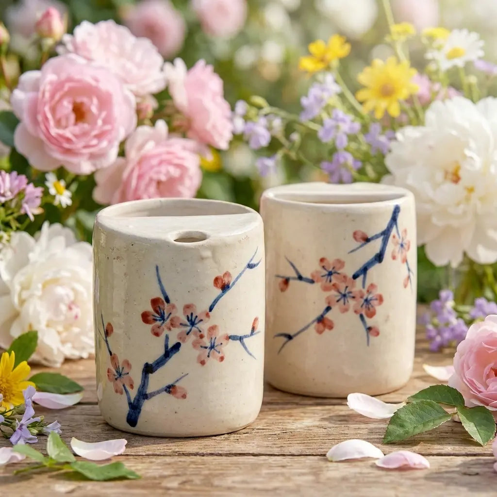 Sakura Branch Ceramic Mug Set | Handmade Japanese Cherry Blossom Tea & Coffee Cups Siporia