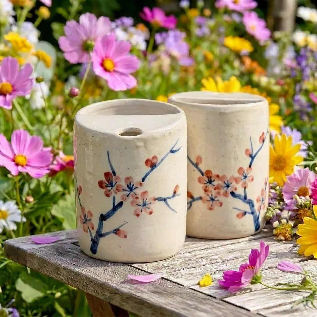 Sakura Branch Ceramic Mug Set | Handmade Japanese Cherry Blossom Tea & Coffee Cups Siporia