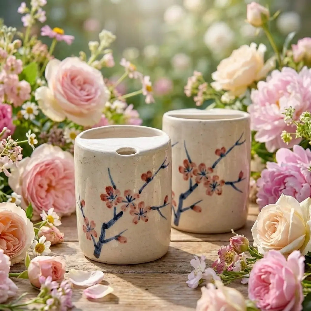 Sakura Branch Ceramic Mug Set | Handmade Japanese Cherry Blossom Tea & Coffee Cups Siporia