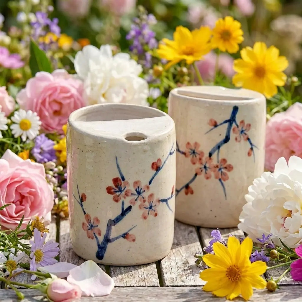 Sakura Branch Ceramic Mug Set | Handmade Japanese Cherry Blossom Tea & Coffee Cups Siporia