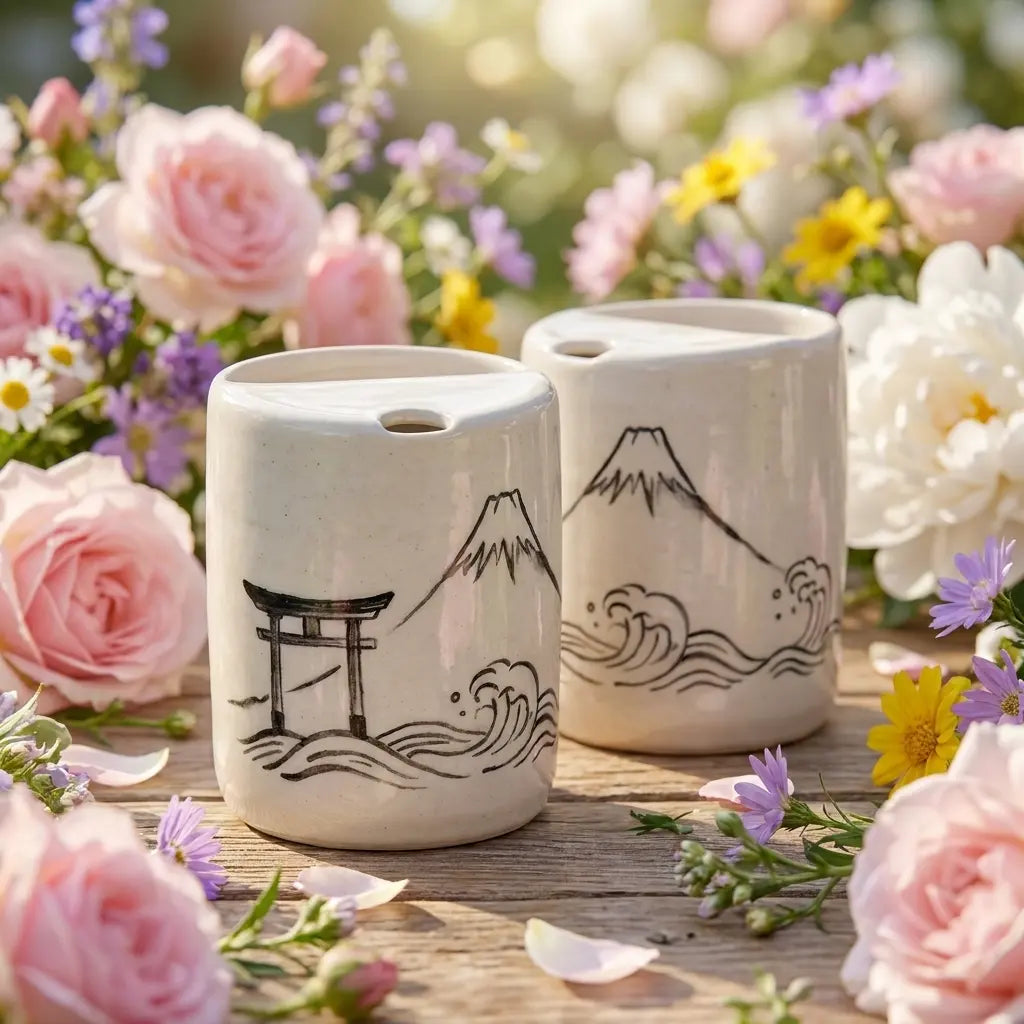 Mount Fuji Torii Gate Ceramic Mug Set | Handmade Japanese Tea & Coffee Cups Siporia