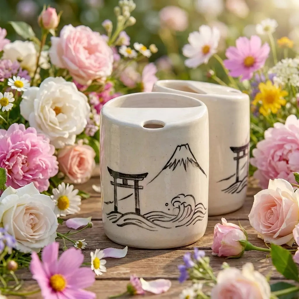 Mount Fuji Torii Gate Ceramic Mug Set | Handmade Japanese Tea & Coffee Cups Siporia