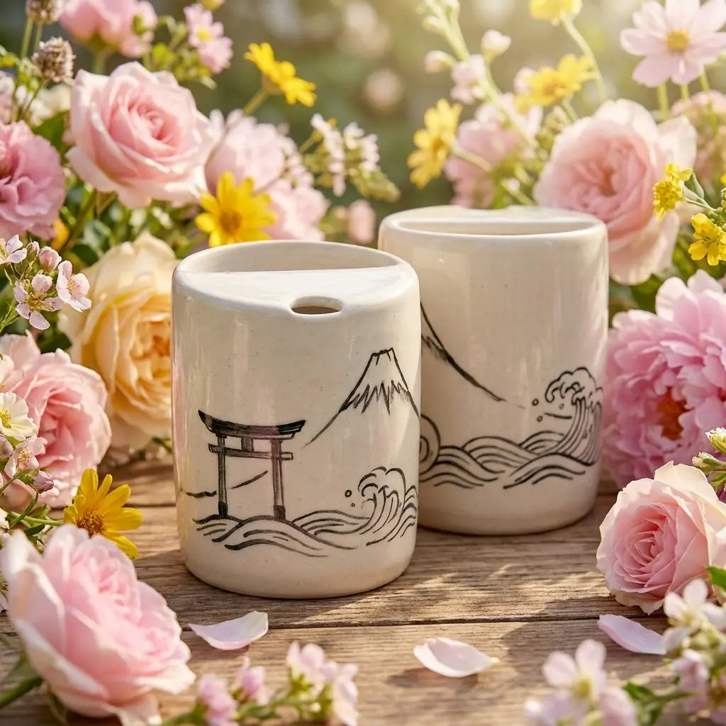 Mount Fuji Torii Gate Ceramic Mug Set | Handmade Japanese Tea & Coffee Cups Siporia