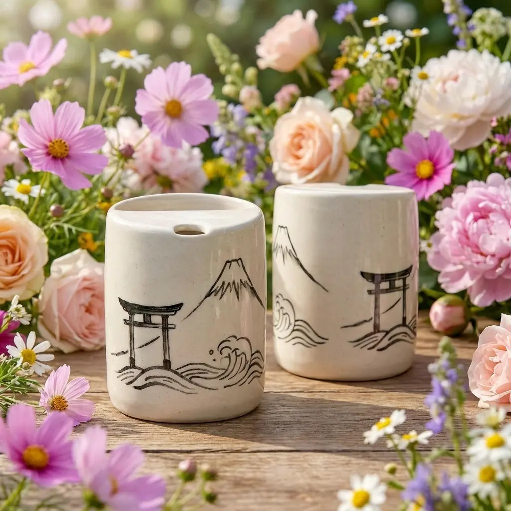 Mount Fuji Torii Gate Ceramic Mug Set | Handmade Japanese Tea & Coffee Cups Siporia