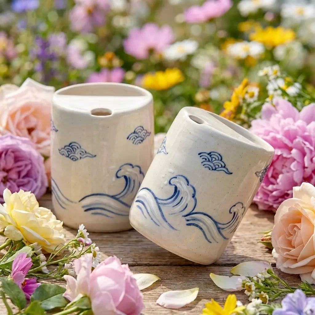 Ocean Wave Ceramic Mug Set | Handmade Japanese Coastal Tea & Coffee Cups Siporia