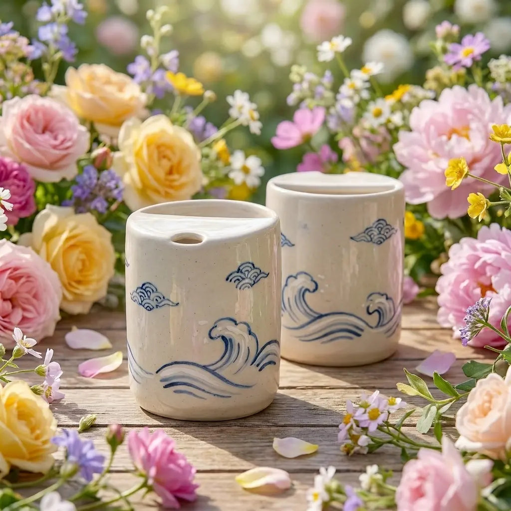 Ocean Wave Ceramic Mug Set | Handmade Japanese Coastal Tea & Coffee Cups Siporia