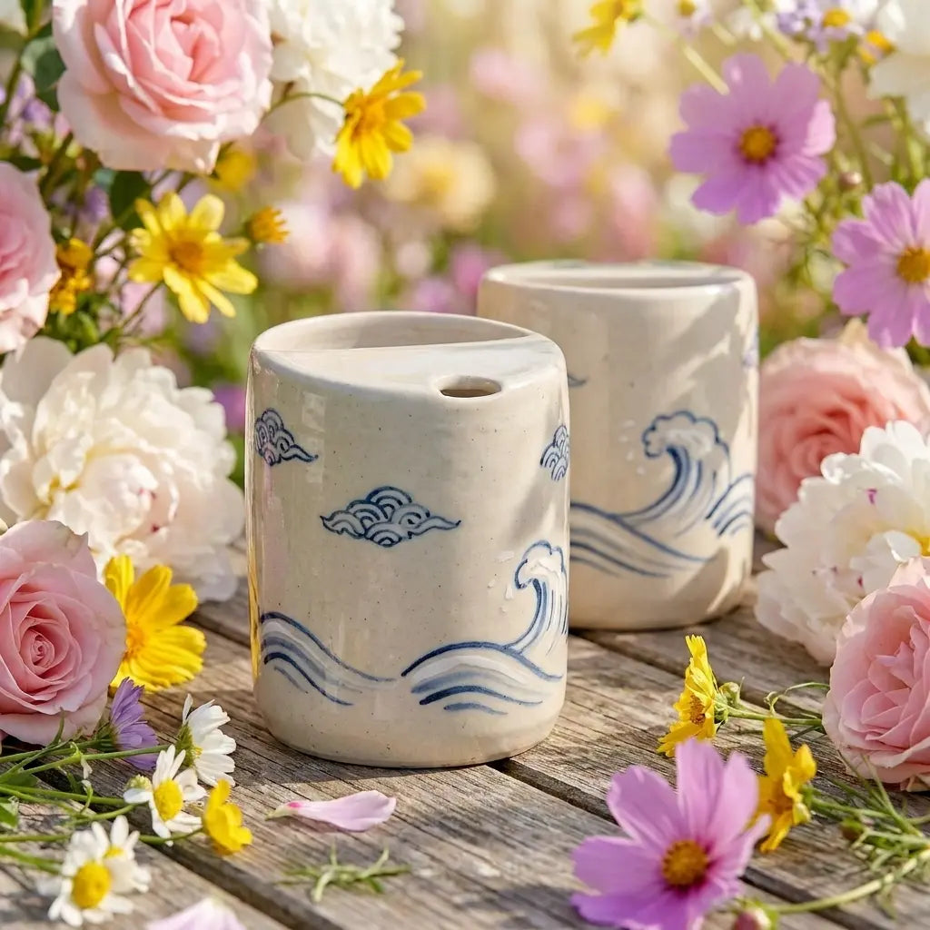 Ocean Wave Ceramic Mug Set | Handmade Japanese Coastal Tea & Coffee Cups Siporia