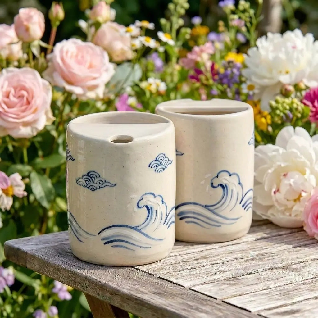 Ocean Wave Ceramic Mug Set | Handmade Japanese Coastal Tea & Coffee Cups Siporia