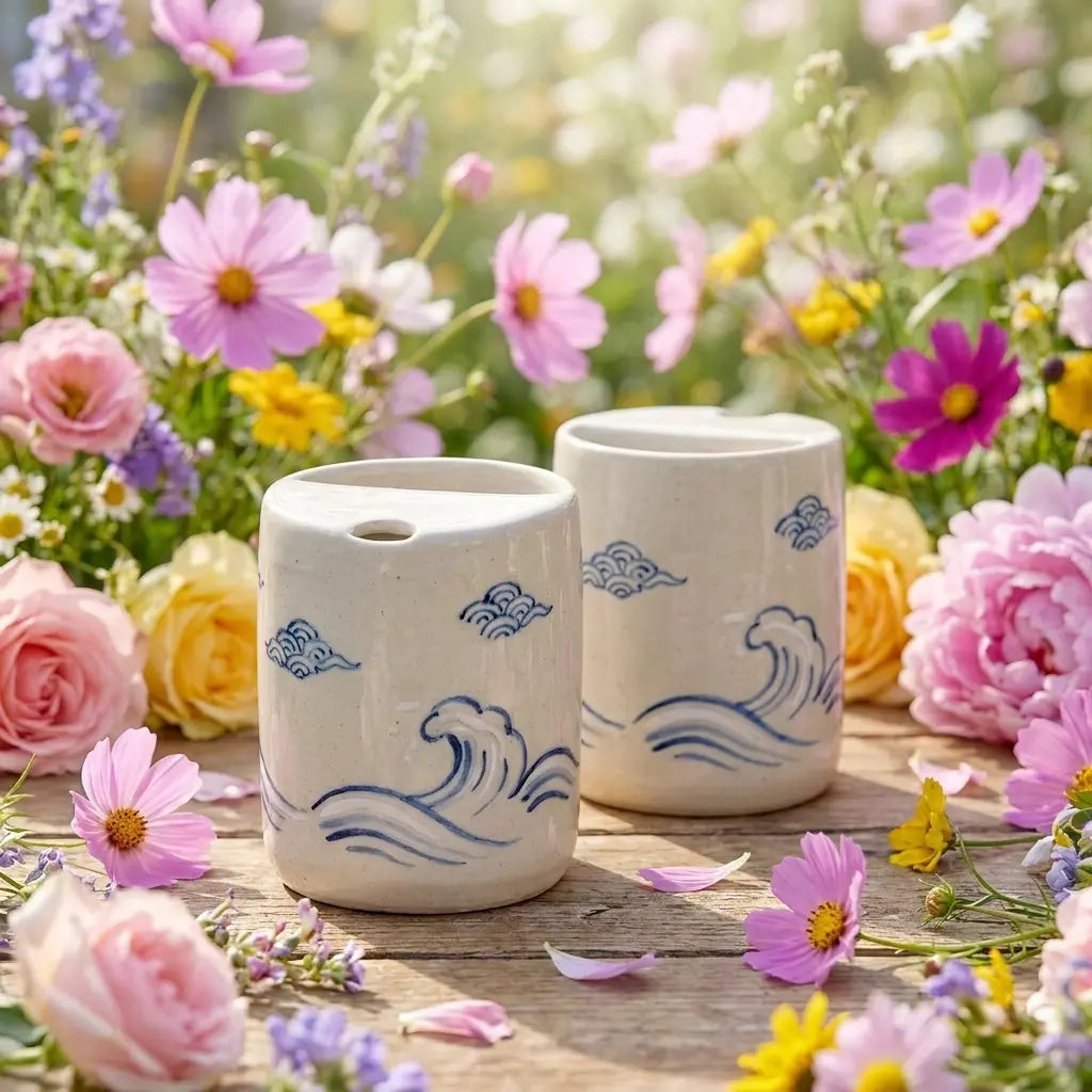 Ocean Wave Ceramic Mug Set | Handmade Japanese Coastal Tea & Coffee Cups Siporia