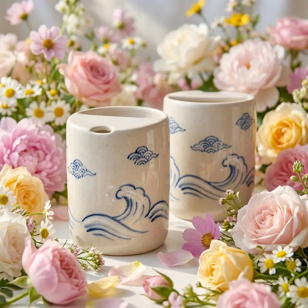 Ocean Wave Ceramic Mug Set | Handmade Japanese Coastal Tea & Coffee Cups Siporia