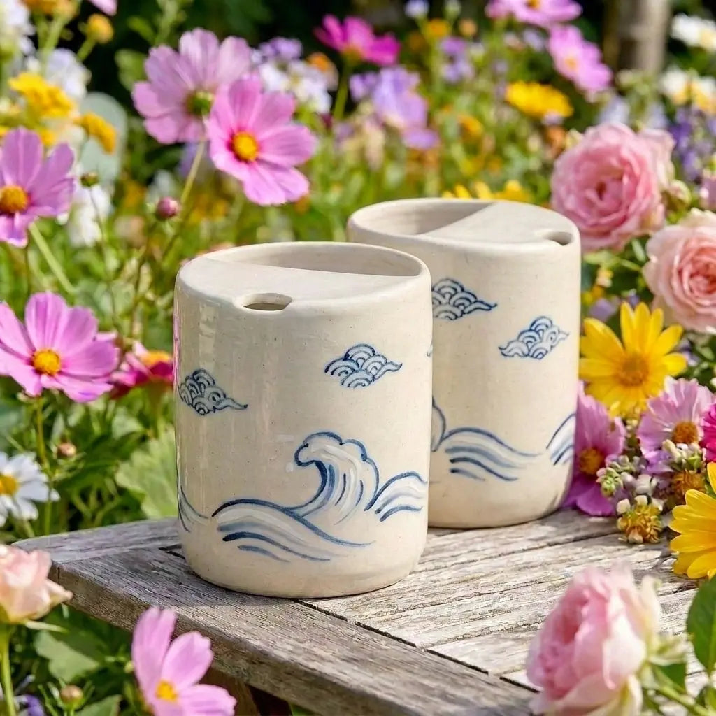Ocean Wave Ceramic Mug Set | Handmade Japanese Coastal Tea & Coffee Cups Siporia