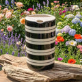 Handmade Ceramic Travel Mug with Spout – Striped Coffee Tumbler, Leak-Free Sip Cup, Unique Gift for Her Siporia