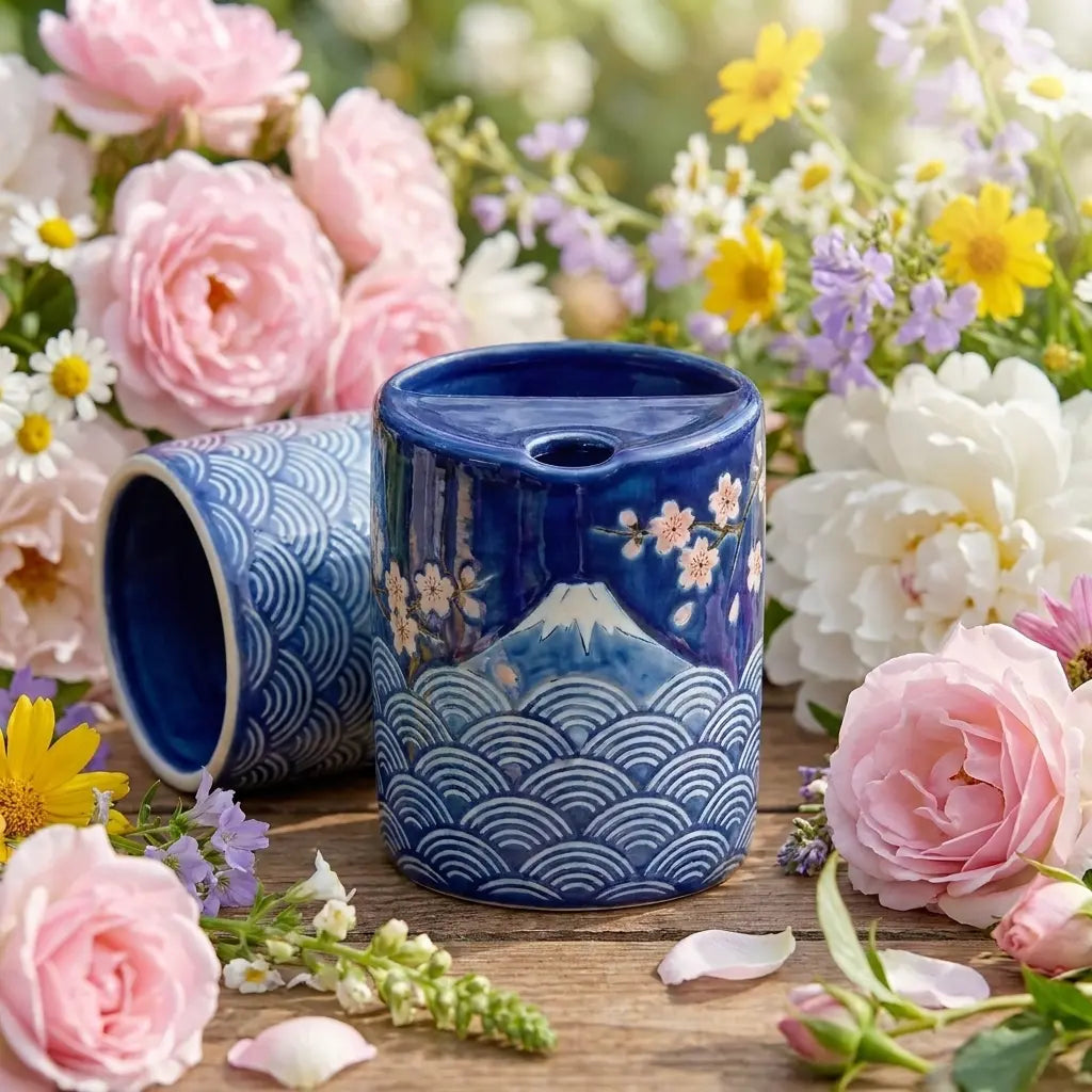 Mount Fuji Sakura Night Ceramic Mug Set | Handmade Japanese Tea & Coffee Cups Siporia