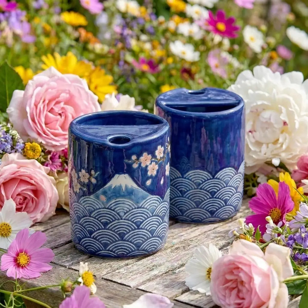 Mount Fuji Sakura Night Ceramic Mug Set | Handmade Japanese Tea & Coffee Cups Siporia