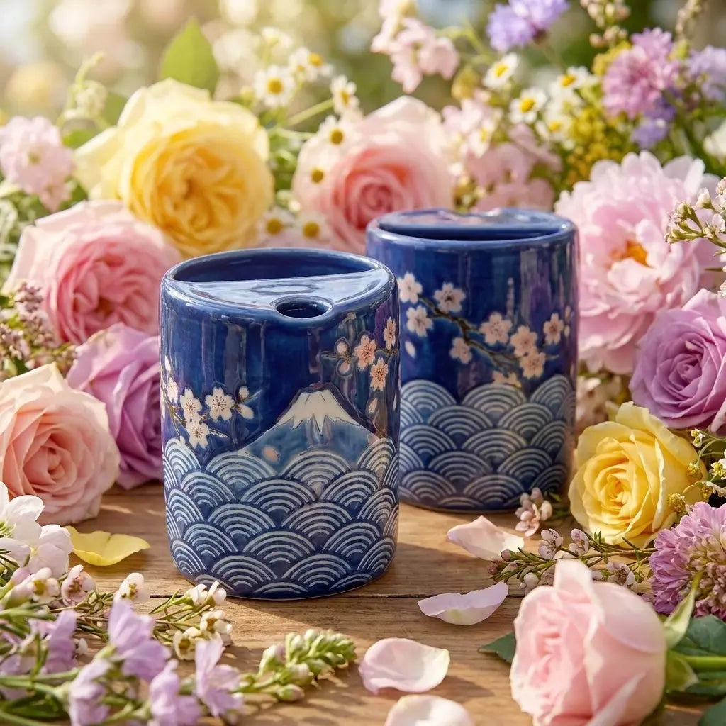 Mount Fuji Sakura Night Ceramic Mug Set | Handmade Japanese Tea & Coffee Cups Siporia