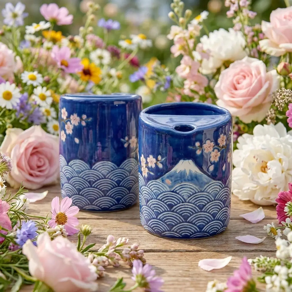 Mount Fuji Sakura Night Ceramic Mug Set | Handmade Japanese Tea & Coffee Cups Siporia