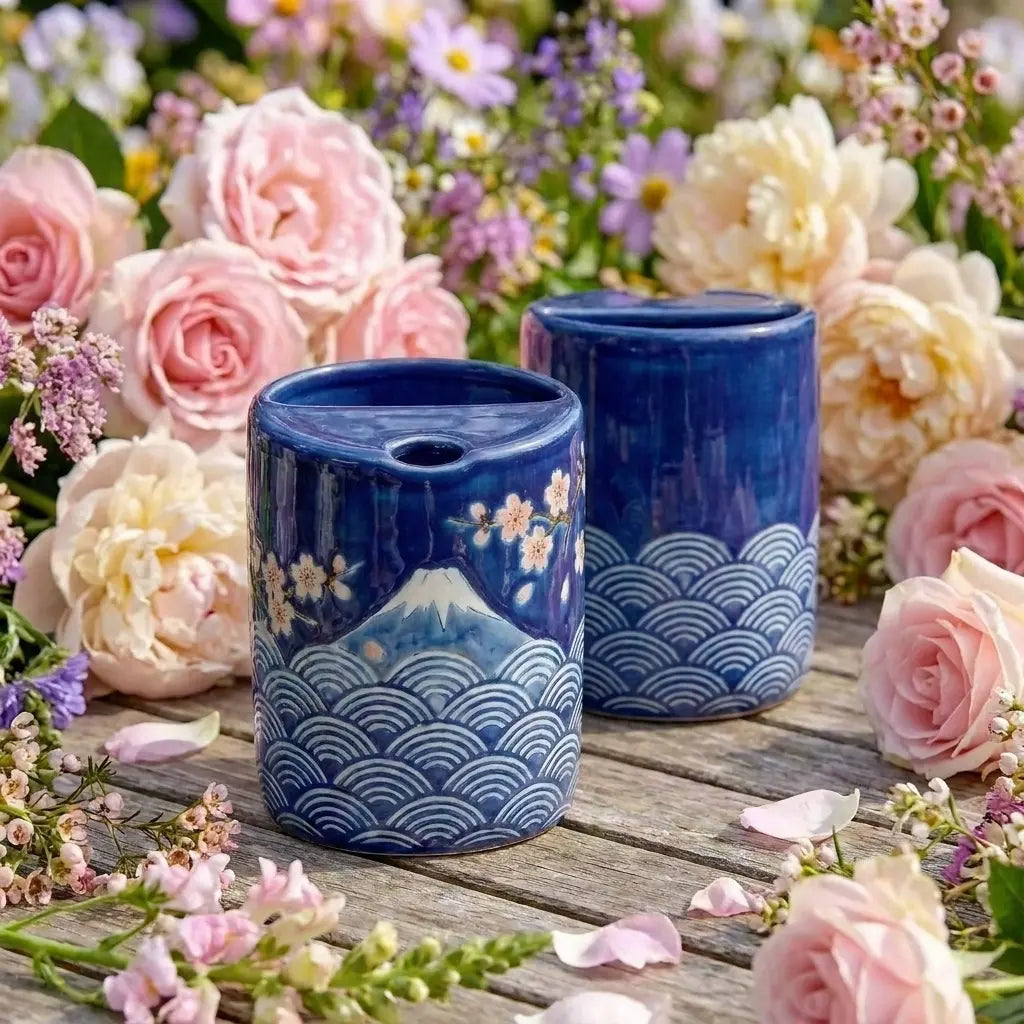 Mount Fuji Sakura Night Ceramic Mug Set | Handmade Japanese Tea & Coffee Cups Siporia