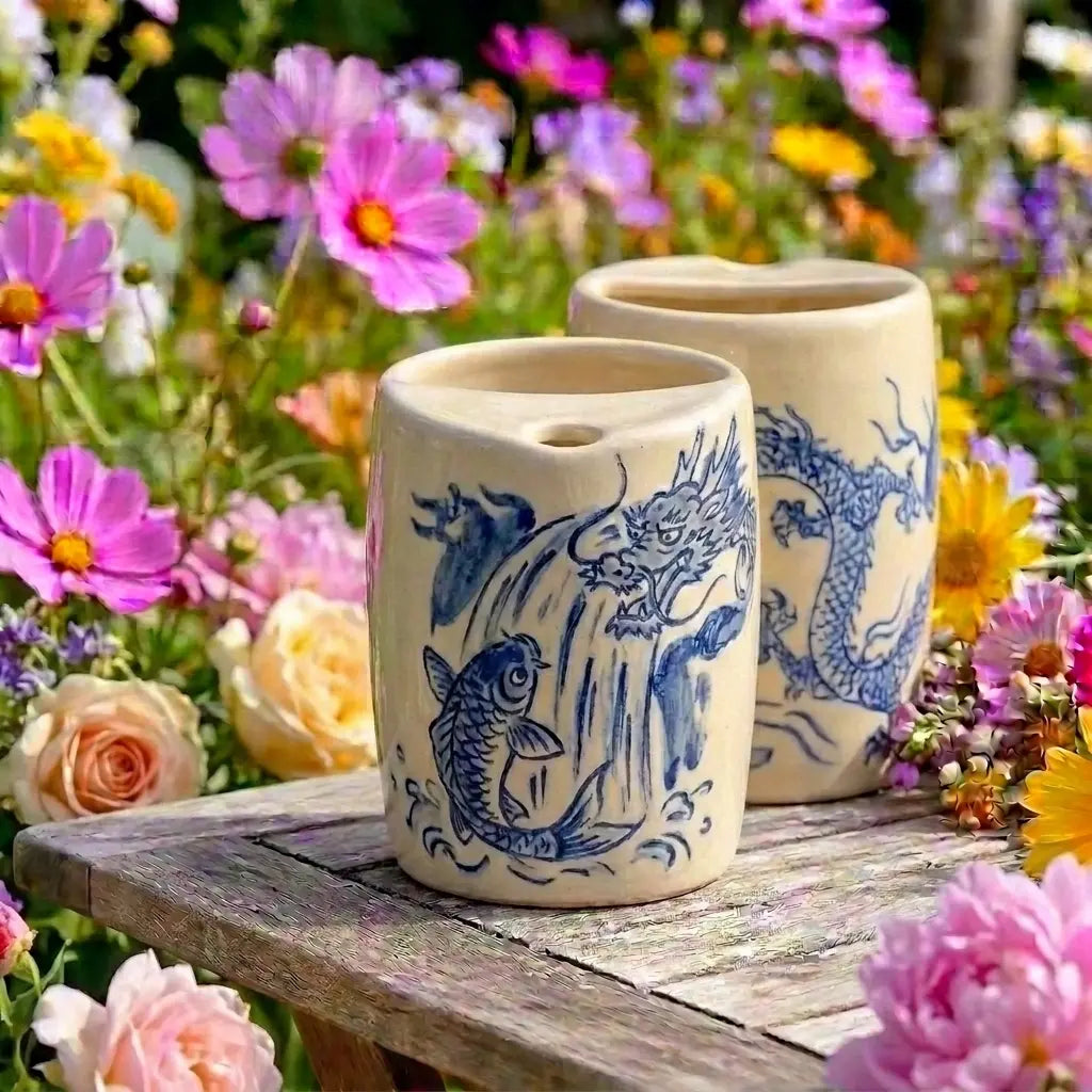 Dragon Gate Koi Ceramic Mug | Handmade Japanese Mythology Tea & Coffee Cup Siporia
