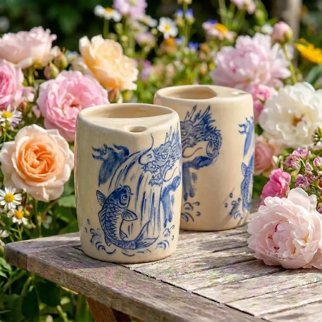 Dragon Gate Koi Ceramic Mug | Handmade Japanese Mythology Tea & Coffee Cup Siporia
