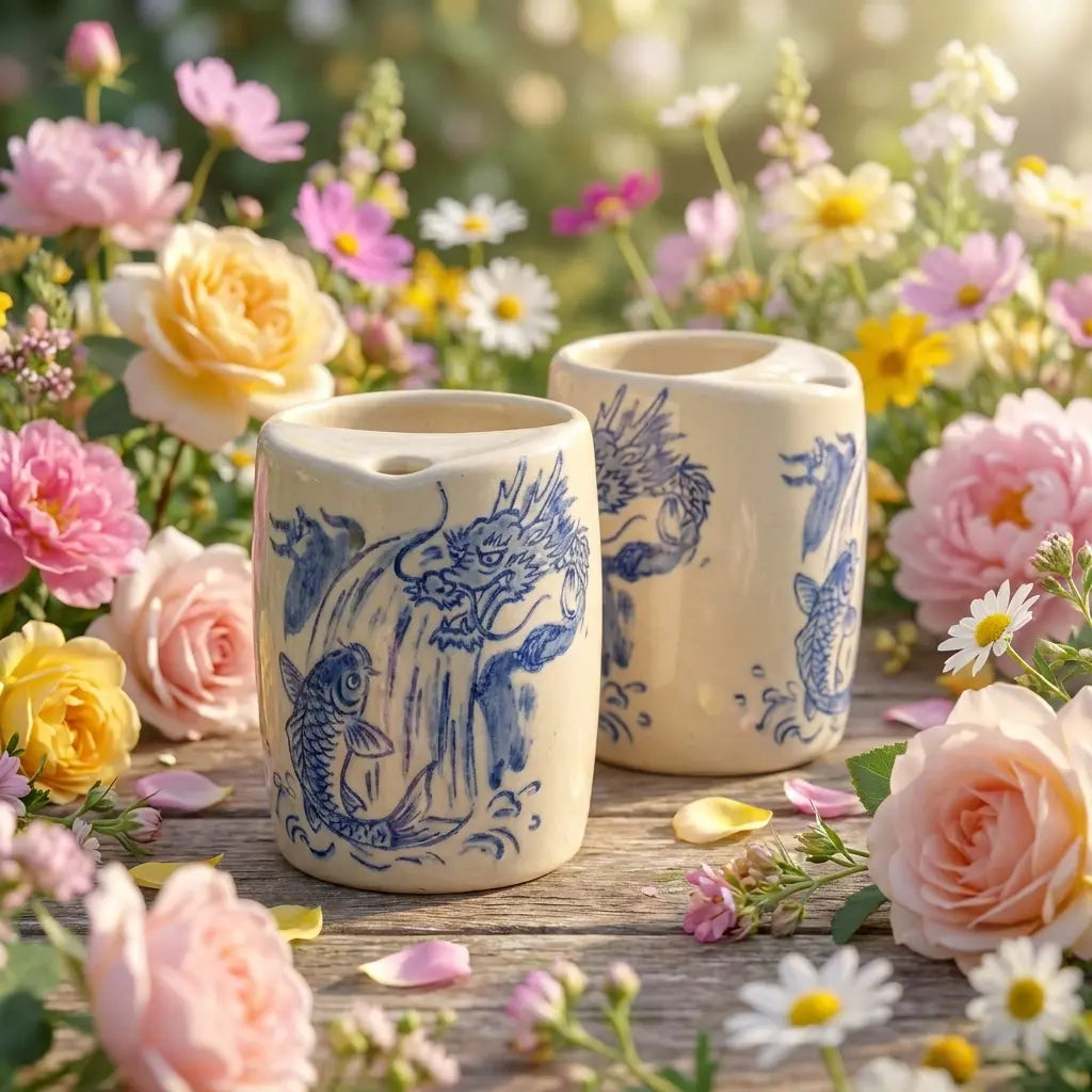 Dragon Gate Koi Ceramic Mug | Handmade Japanese Mythology Tea & Coffee Cup Siporia