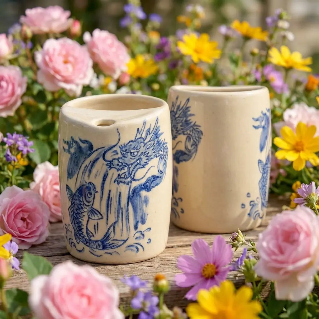 Dragon Gate Koi Ceramic Mug | Handmade Japanese Mythology Tea & Coffee Cup Siporia