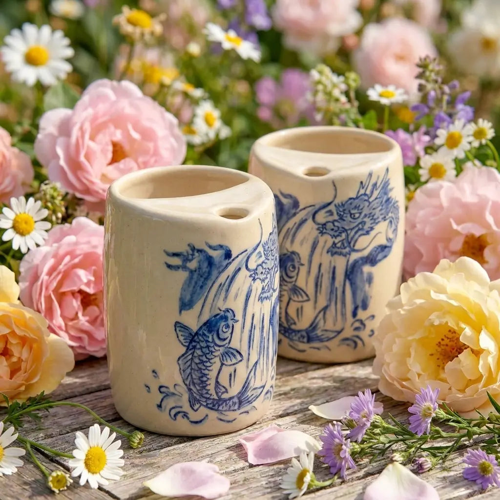 Dragon Gate Koi Ceramic Mug | Handmade Japanese Mythology Tea & Coffee Cup Siporia