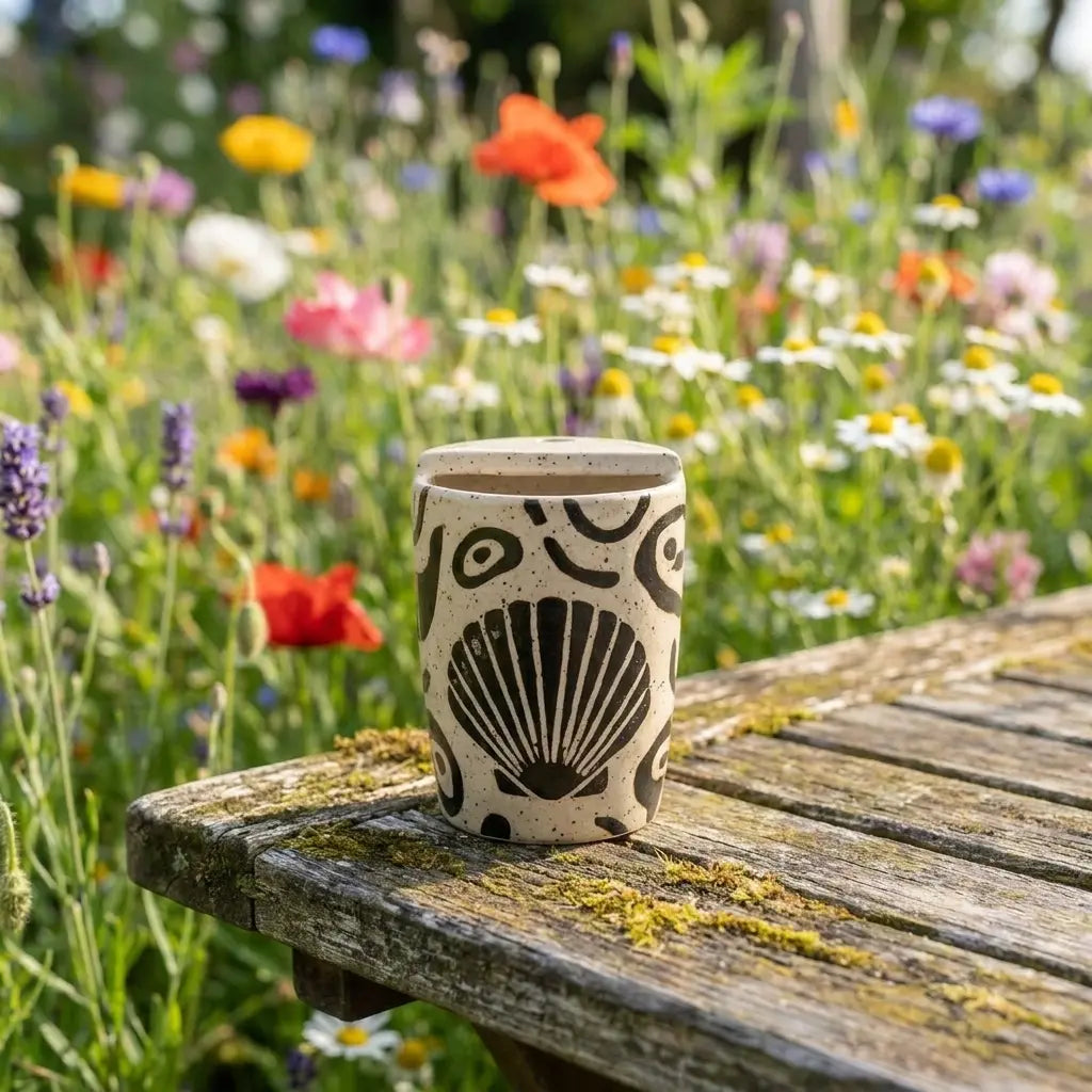Coastal Seashell Ceramic Mug | Handmade Beach Coffee & Tea Cup Siporia