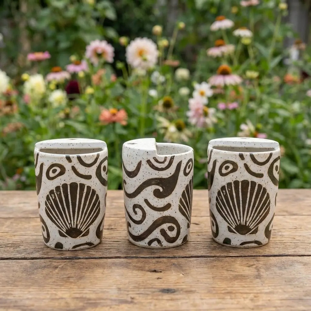 Coastal Seashell Ceramic Mug | Handmade Beach Coffee & Tea Cup Siporia