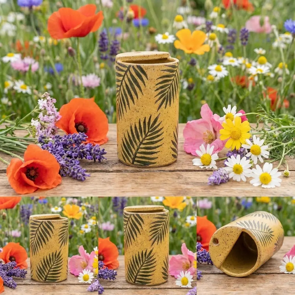 Tropical Palm Leaf Stoneware Mug | Handmade Botanical Ceramic Coffee Cup Siporia