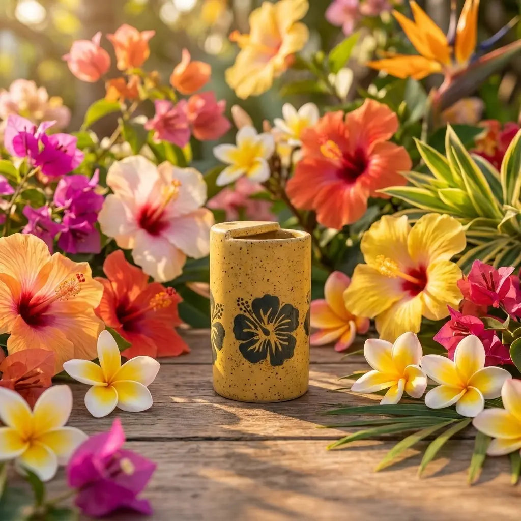 Hibiscus Bloom Stoneware Mug | Tropical Floral Handmade Ceramic Coffee Cup Siporia
