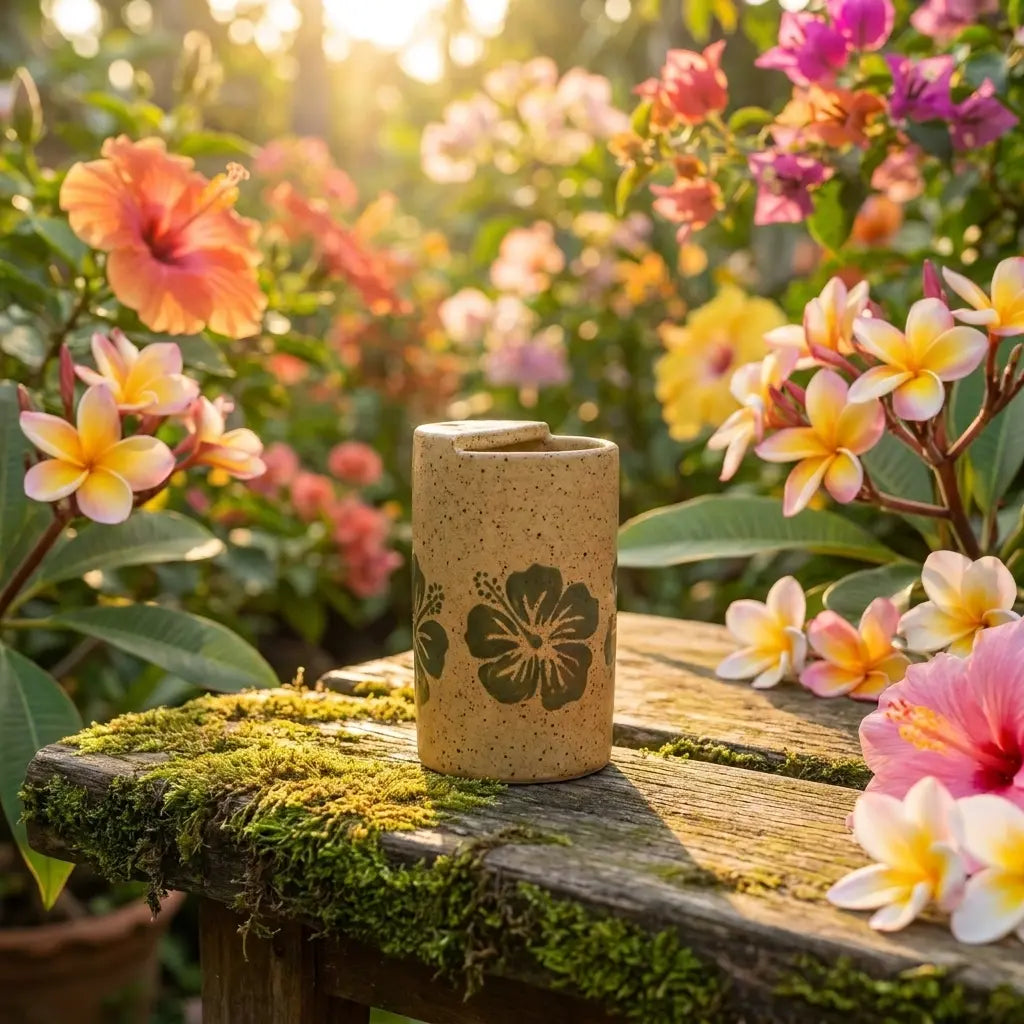 Hibiscus Bloom Stoneware Mug | Tropical Floral Handmade Ceramic Coffee Cup Siporia