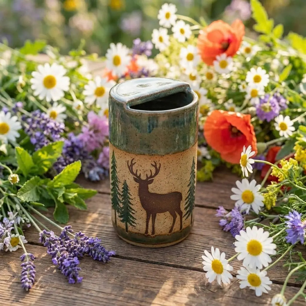 Woodland Deer Stoneware Mug | Rustic Forest Handmade Ceramic Coffee Cup Siporia