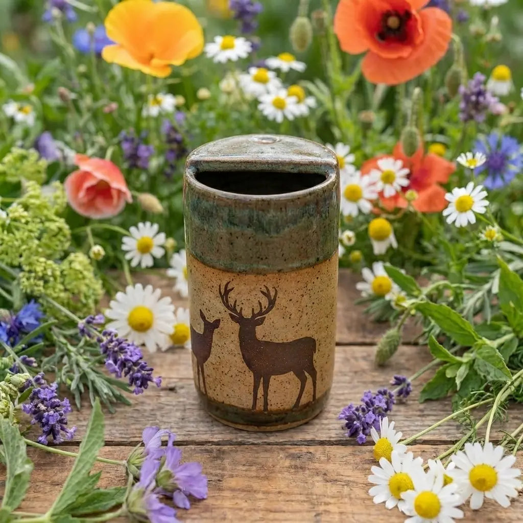 Woodland Deer Stoneware Mug | Rustic Forest Handmade Ceramic Coffee Cup Siporia