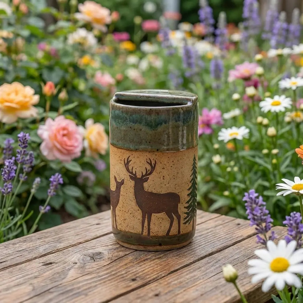 Woodland Deer Stoneware Mug | Rustic Forest Handmade Ceramic Coffee Cup Siporia