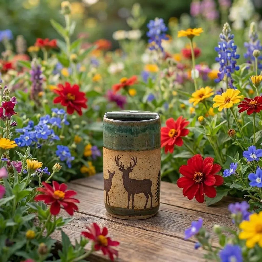 Woodland Deer Stoneware Mug | Rustic Forest Handmade Ceramic Coffee Cup Siporia