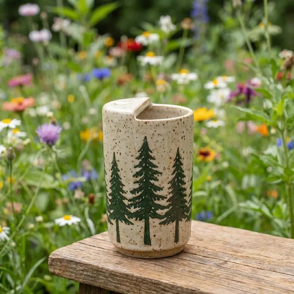 Evergreen Forest Stoneware Mug | Rustic Pine Tree Handmade Ceramic Coffee Cup Siporia